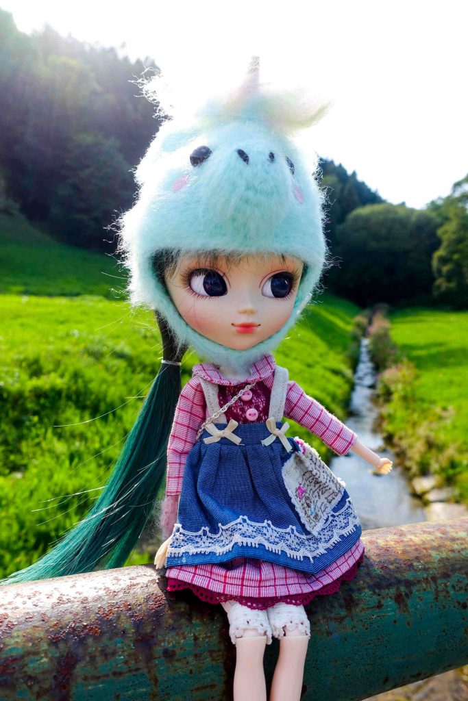 Hattie in front of a stream.